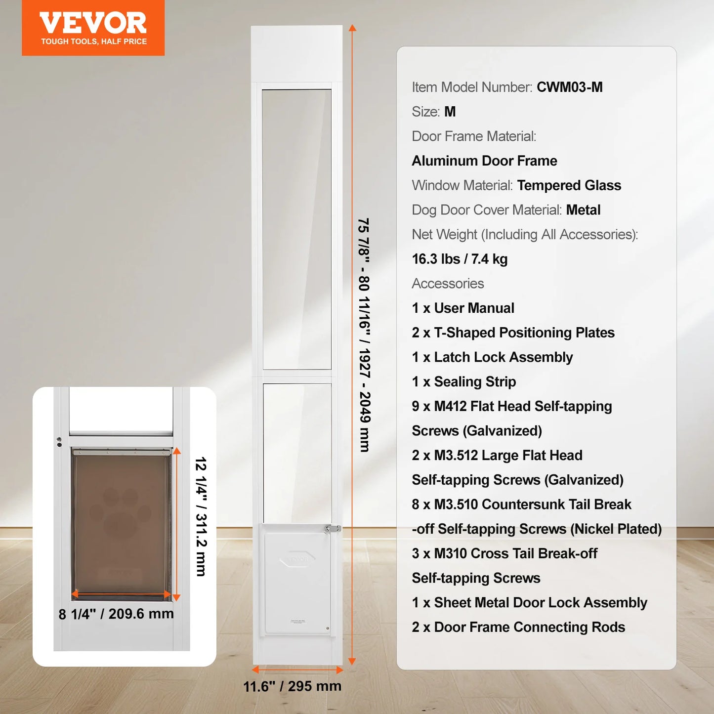 SucceBuy Dog Door for Sliding Glass Door Aluminum Frame Adjustable