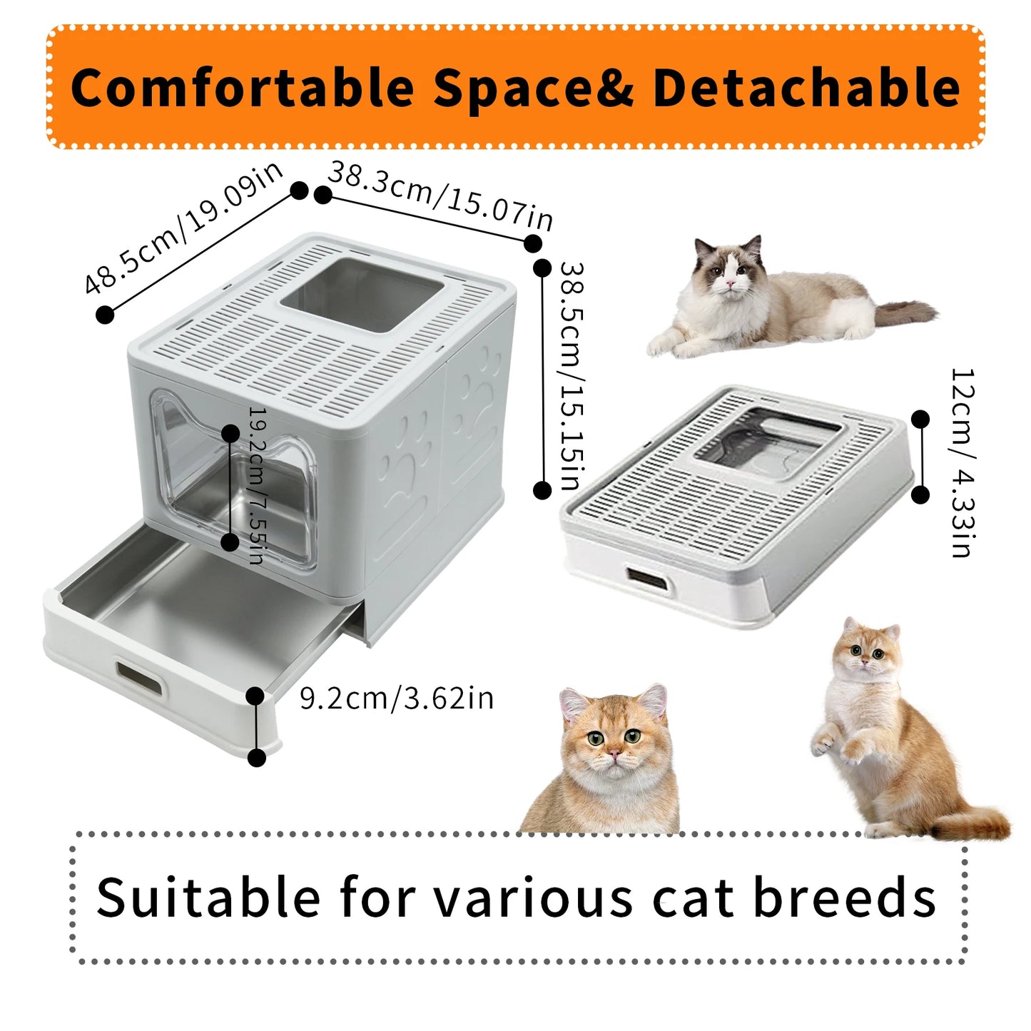 Stainless Steel Cat Litter Box With Lid Top Exit EasyClean