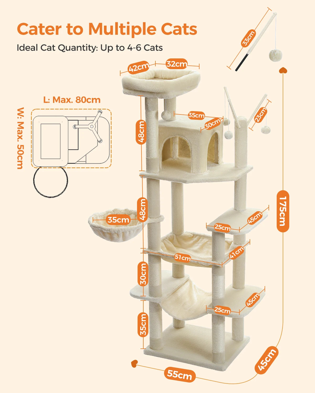PEQULTICN Five Level Cat Tree Tower With Sisal Posts