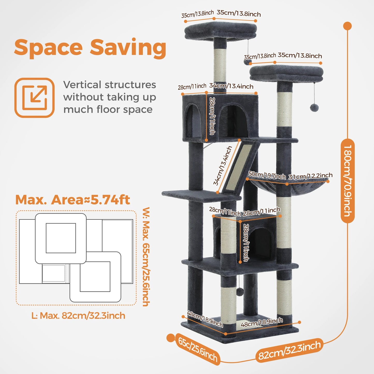 PEQULTICN Multi Level Cat Tree Tower With Scratching Posts Condo Hammock