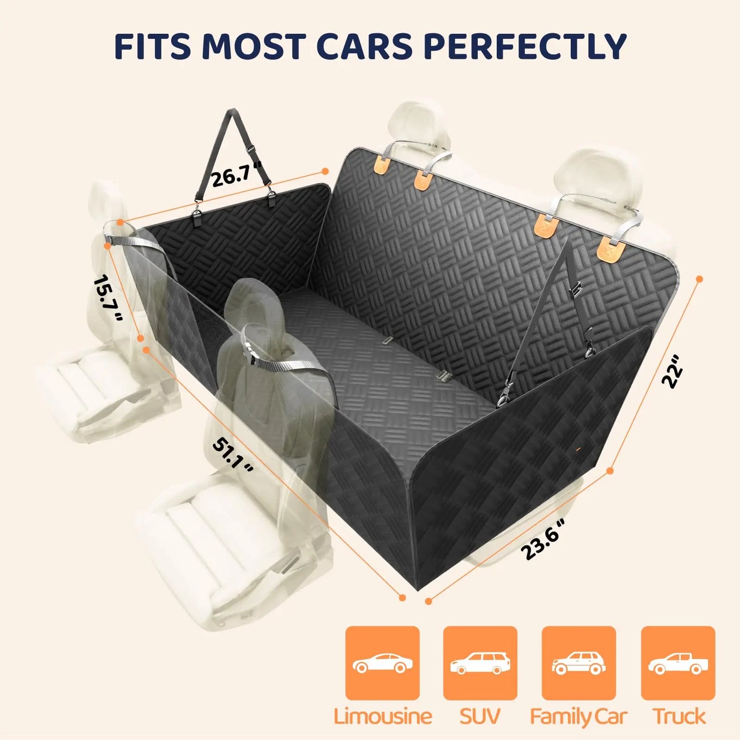 NONECN Car Back Seat Dog Hammock Cover Heavy Duty 400lb