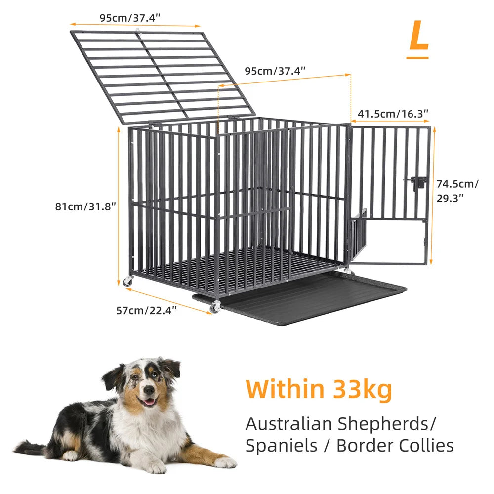 BORWARTH Heavy Duty Dog Crate Cage With Lockable Wheels And Tray