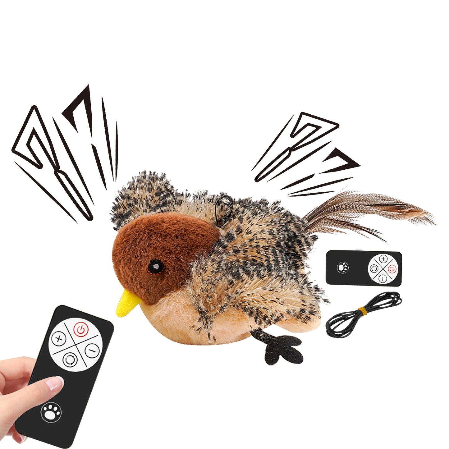 Remote Control Plush Chirping Bird Cat Toy For Kitten