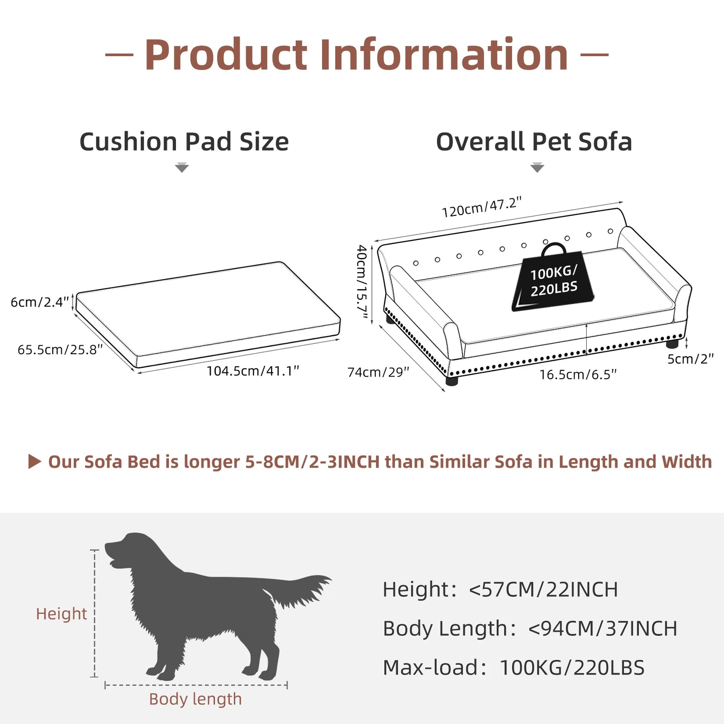 BINGOPAWCN Elevated Dog Bed Sofa With Microfiber Leather Cover Removable Cushion