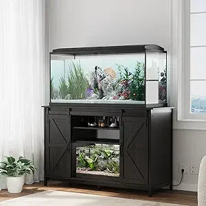 VOWNER Farmhouse Aquarium Stand With Power Outlet Sliding Barn Door