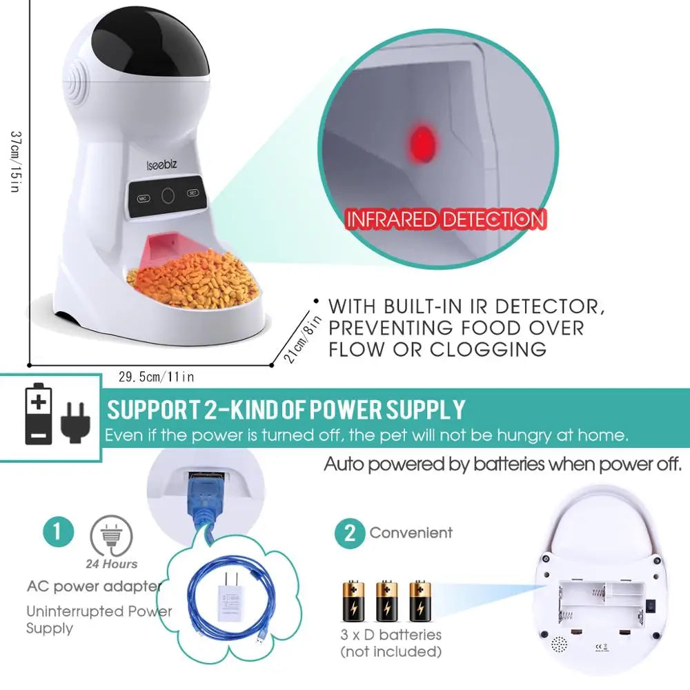 Iseebiz Automatic Pet Feeder With Voice Recording For Cats