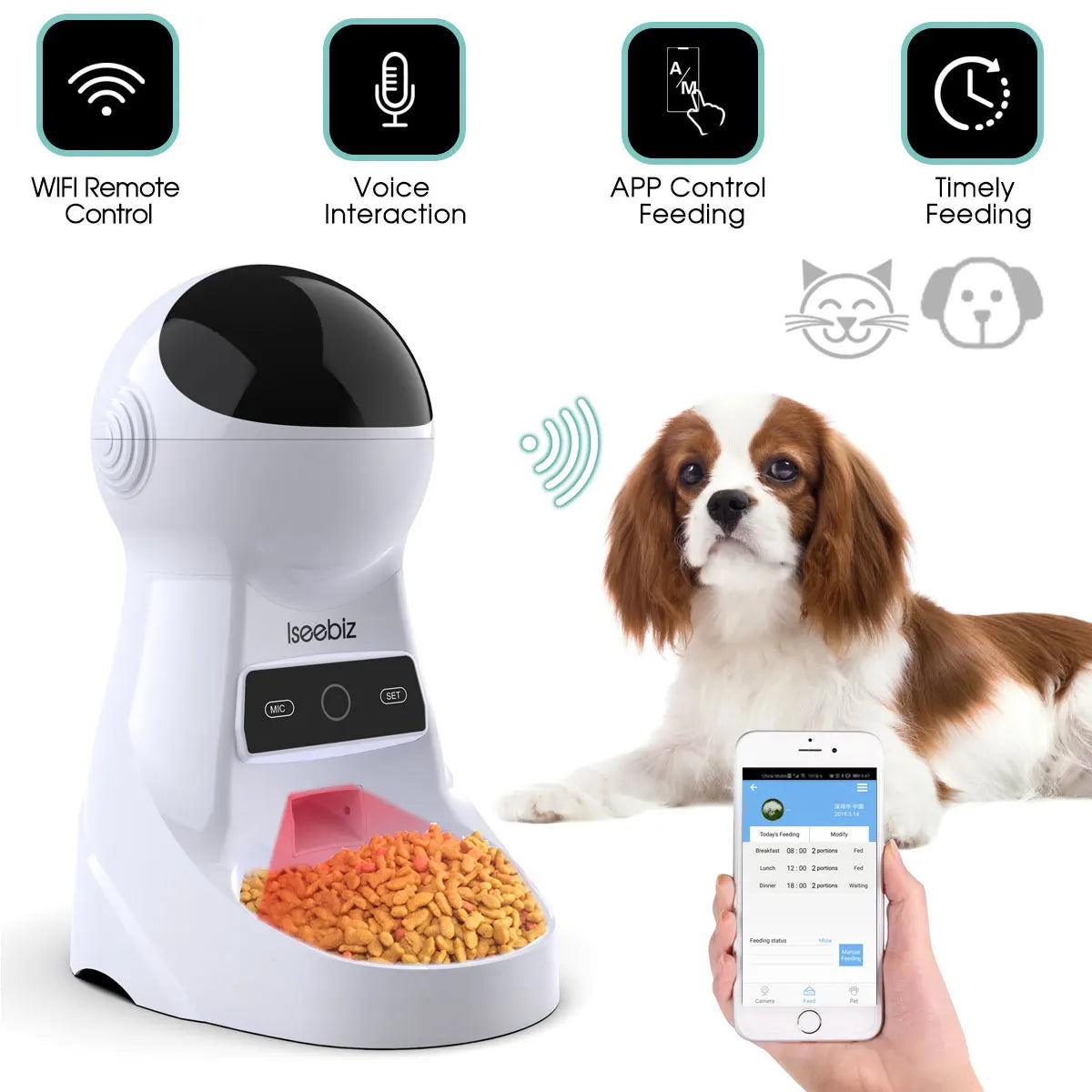 Iseebiz Automatic Pet Feeder With Voice Recording For Cats