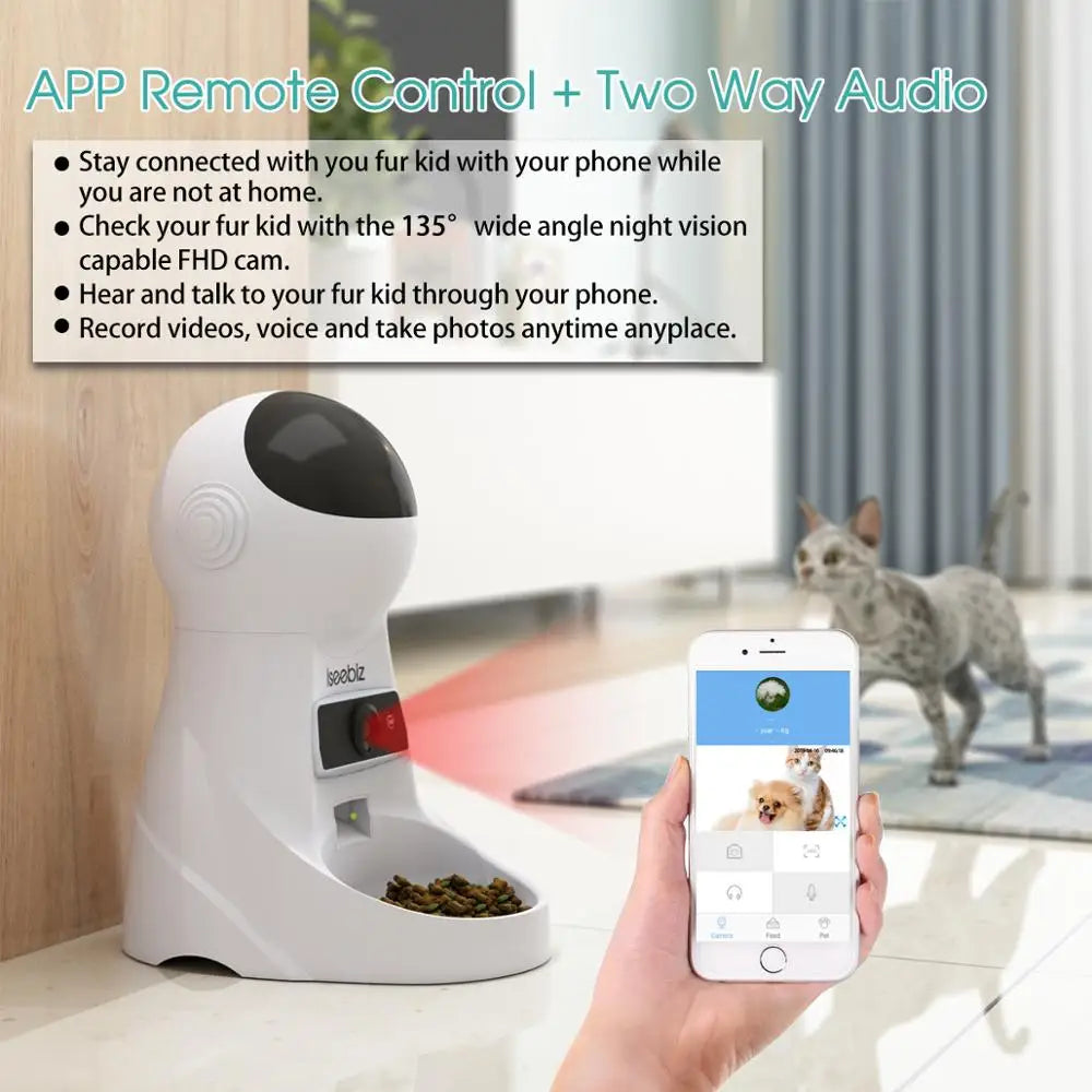 Iseebiz Automatic Pet Feeder With Voice Recording For Cats