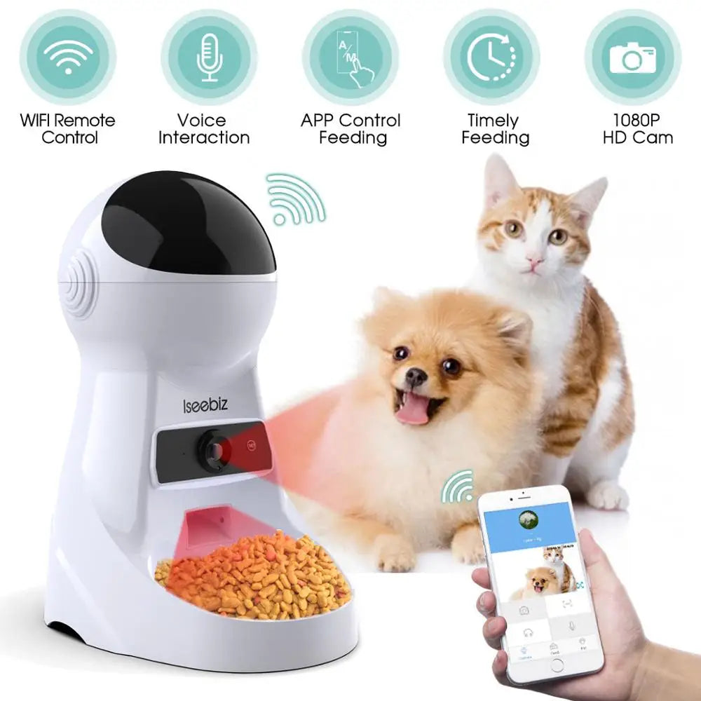 Iseebiz Automatic Pet Feeder With Voice Recording For Cats