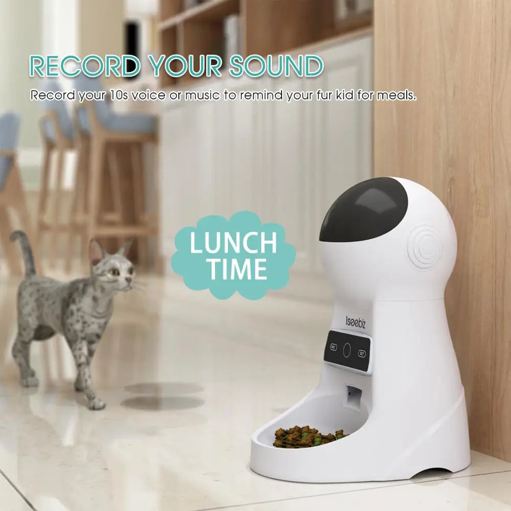 Iseebiz Automatic Pet Feeder With Voice Recording For Cats