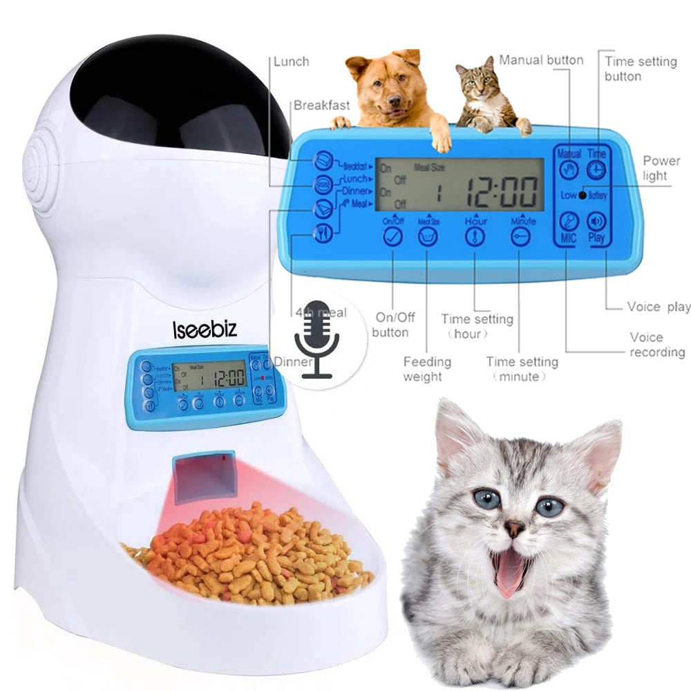 Iseebiz Automatic Pet Feeder With Voice Recording For Cats