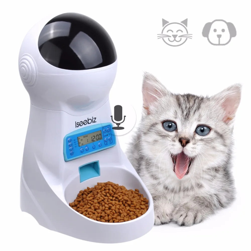 Iseebiz Automatic Pet Feeder With Voice Recording For Cats