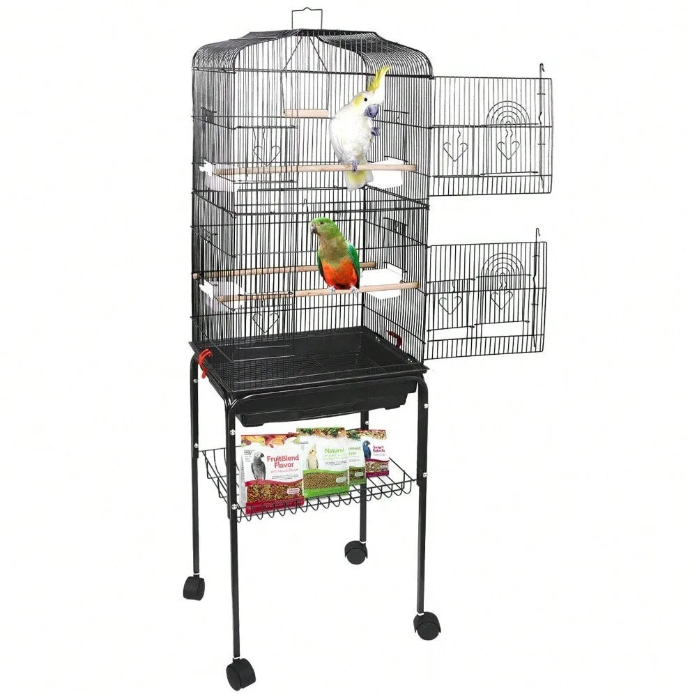 NONECN Rolling Bird Cage For Cockatiels With Stand And Tray