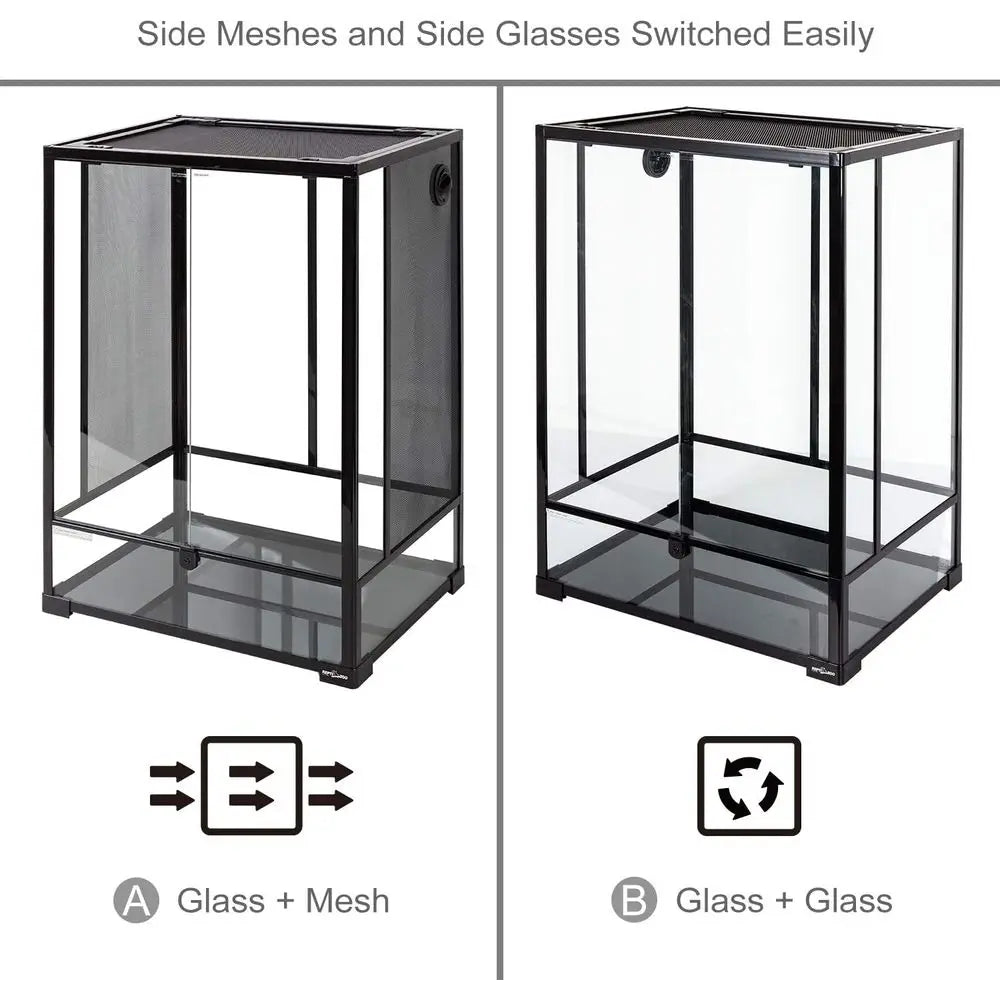 Glass Reptile Terrarium With Double Hinged Door And Screen Vent