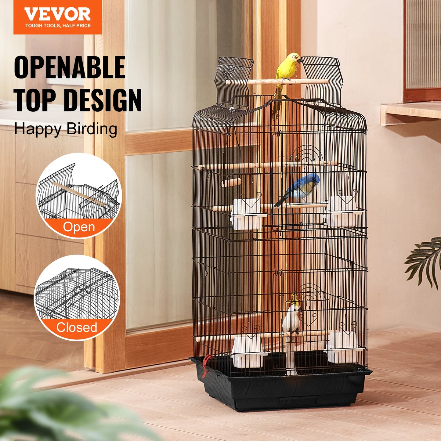 SucceBuy Open Top Parrot Cage For Various Birds With Swing