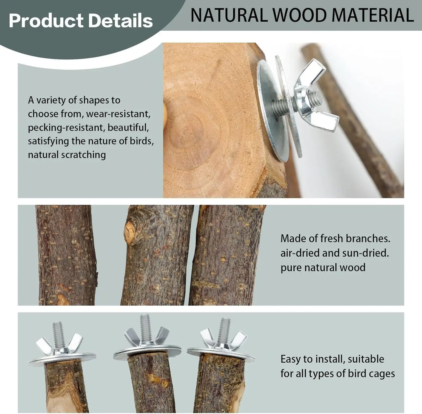 Natural Wood Bird Perches 8 Pack Multi Branch Cage Stand