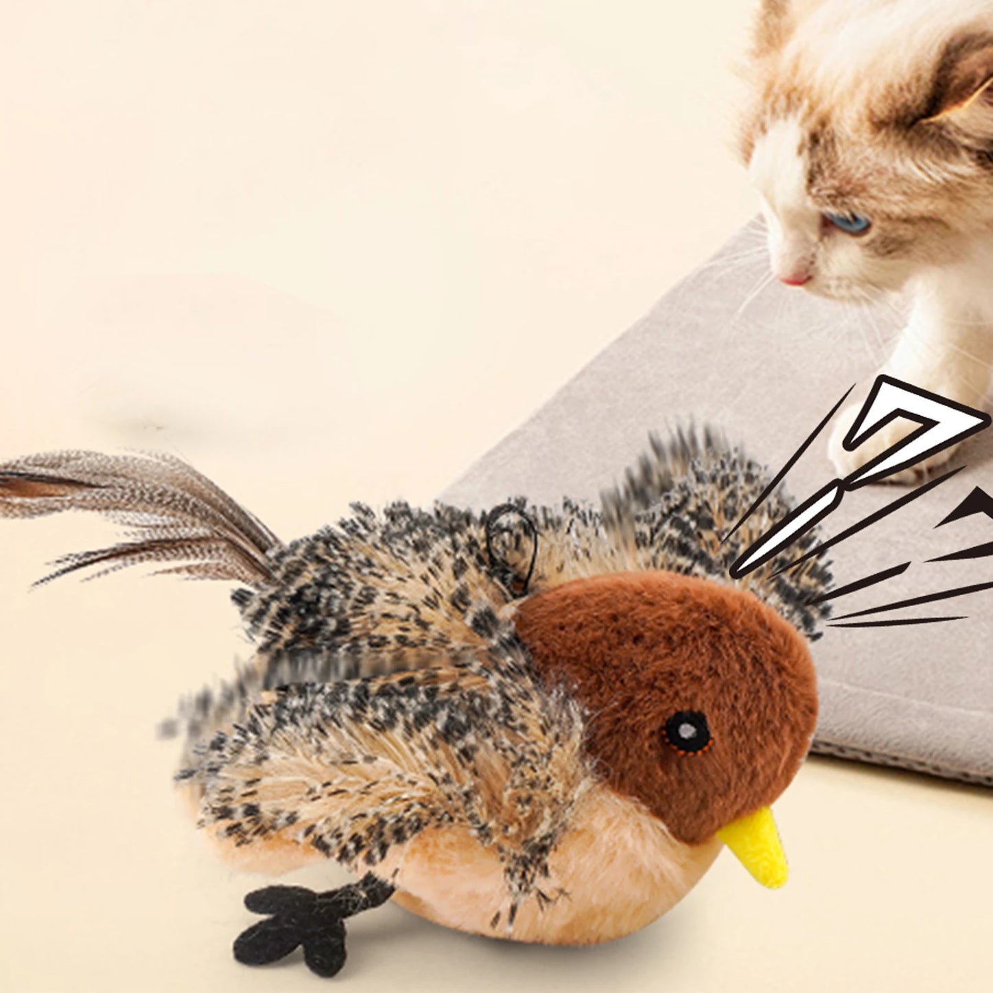 Remote Control Plush Chirping Bird Cat Toy For Kitten