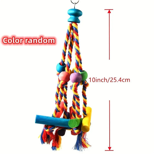Wooden Bird Chewing Toy With Cotton Rope Parrot Cage Toy