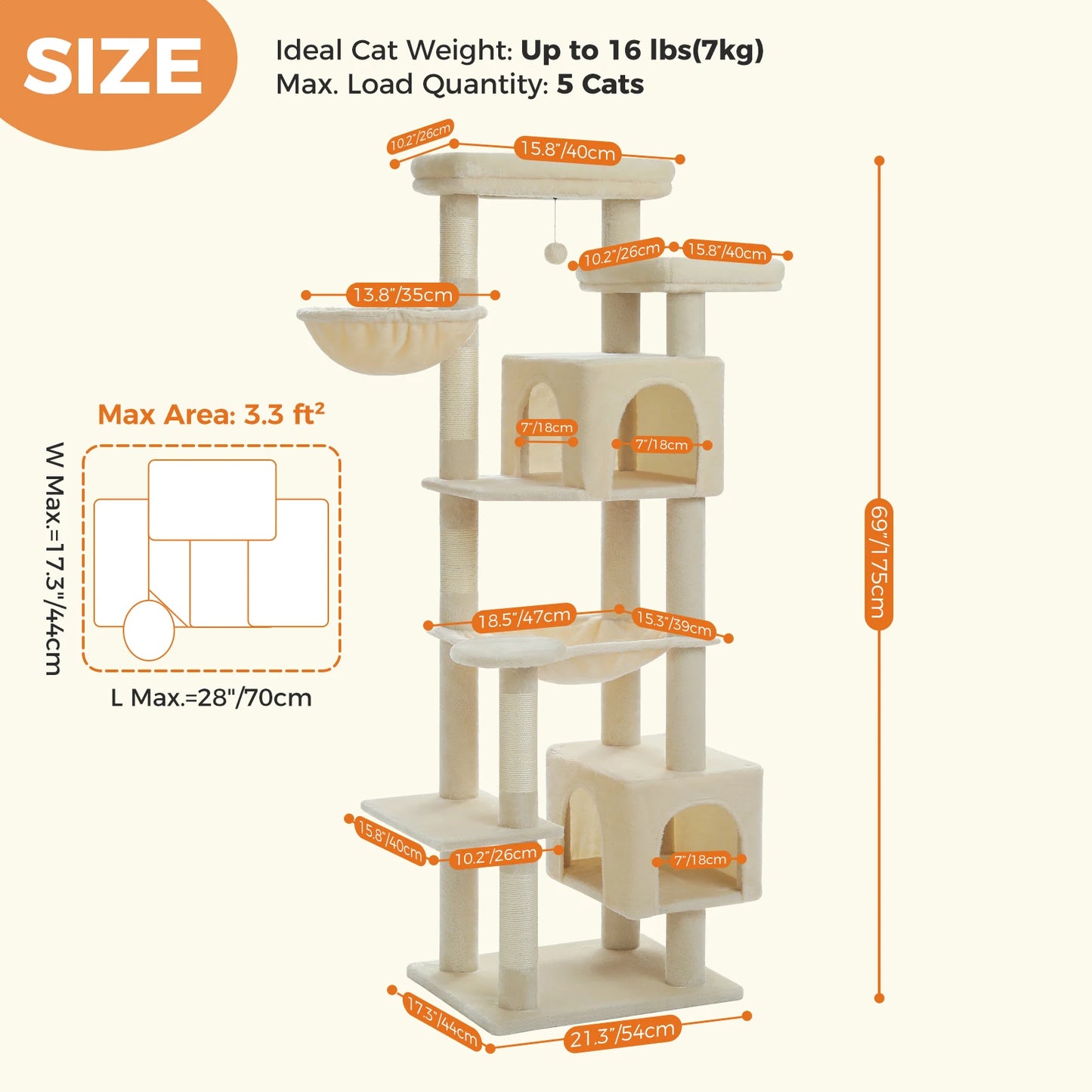 PEQULTICN Five Level Cat Tree Tower With Sisal Posts
