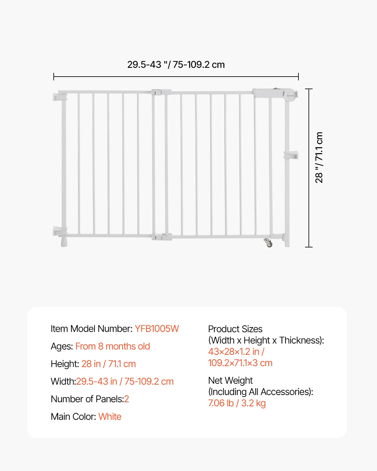 VEVOR Baby Gate for Children and Pets, Adjustable Width