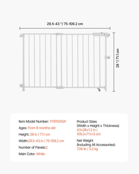 VEVOR Baby Gate for Children and Pets, Adjustable Width