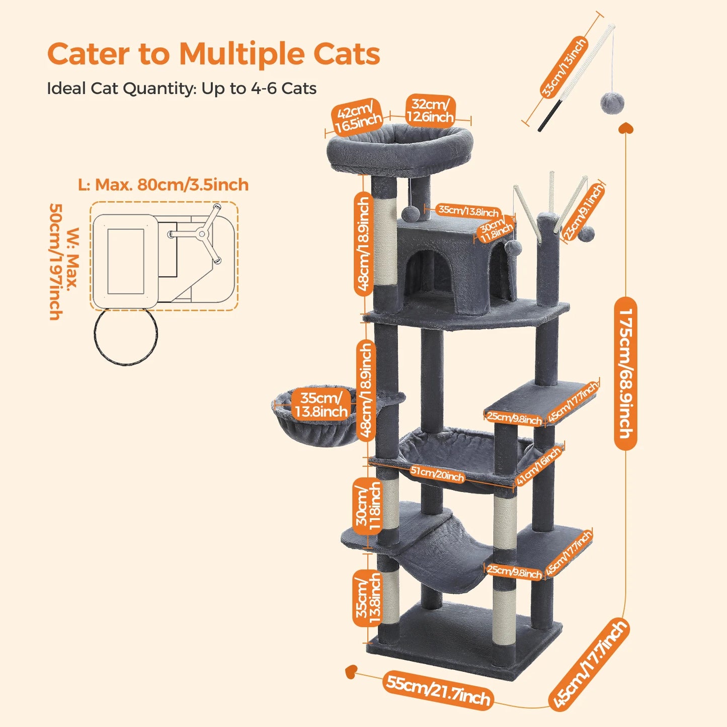 PEQULTICN Five Level Cat Tree Tower With Sisal Posts