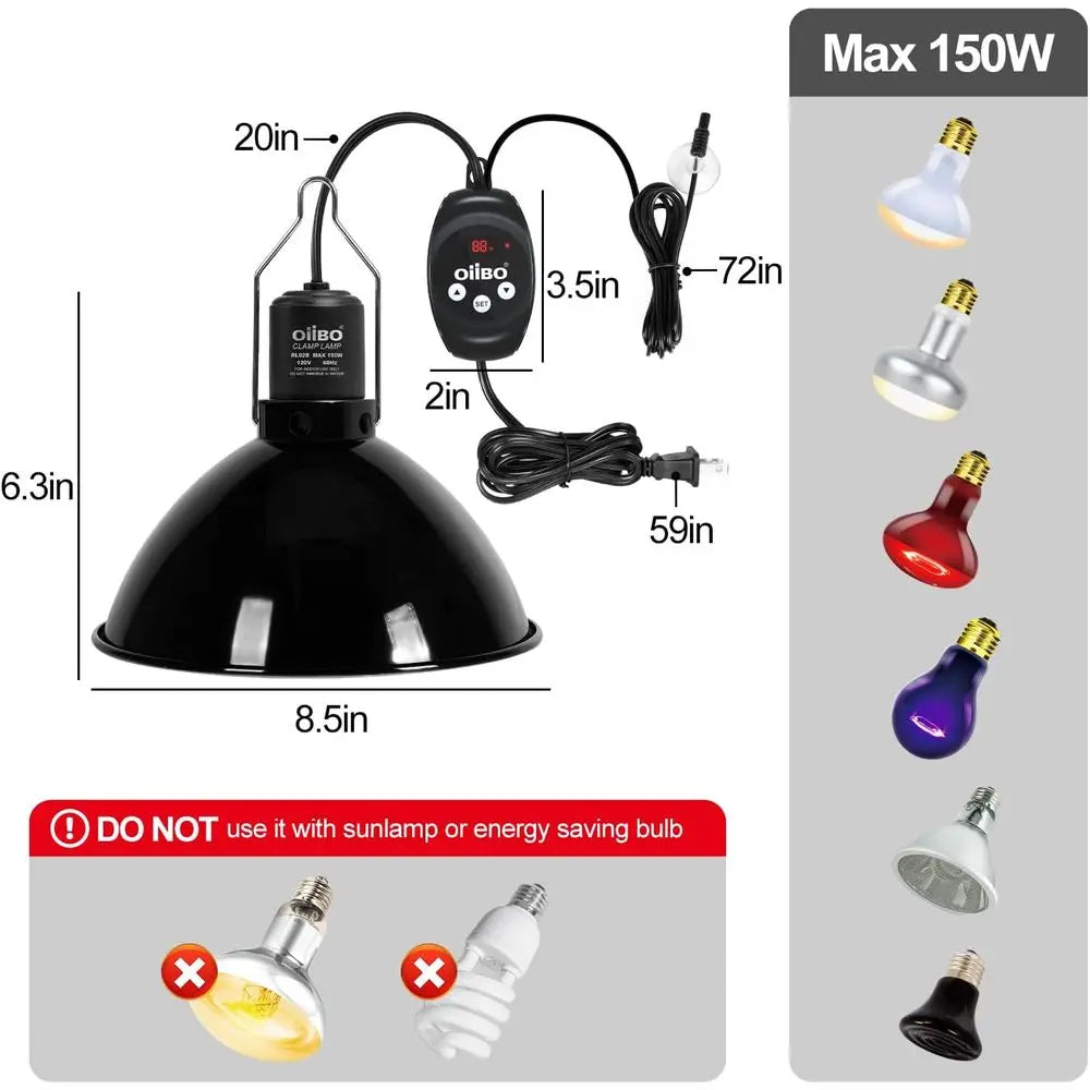 Dimming Reptile Dome Lamp Fixture For Heat And UVB Lighting