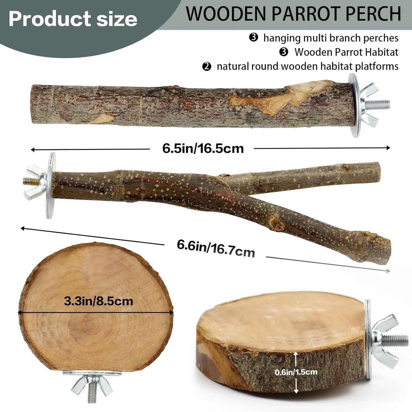 Natural Wood Bird Perches 8 Pack Multi Branch Cage Stand