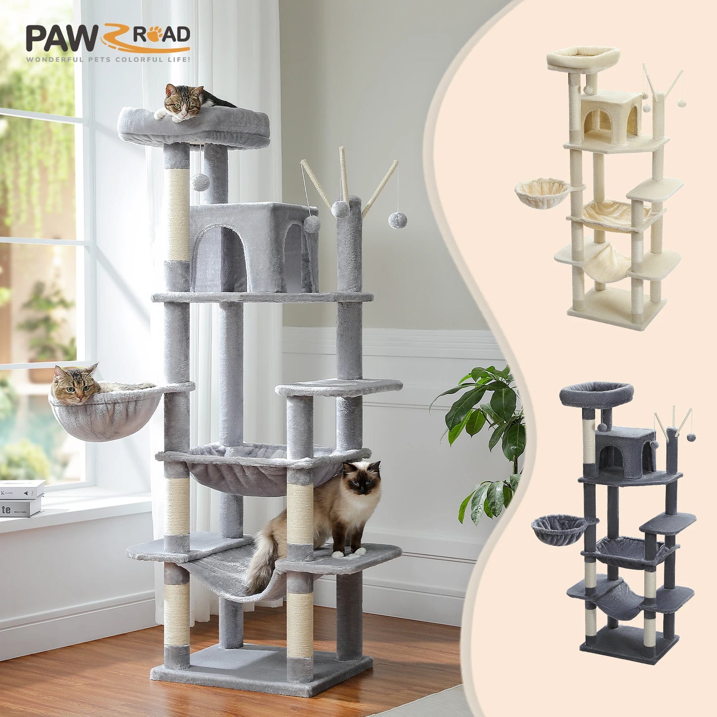 PEQULTICN Sturdy Multi Level Cat Tree With Sisal Posts Hammock