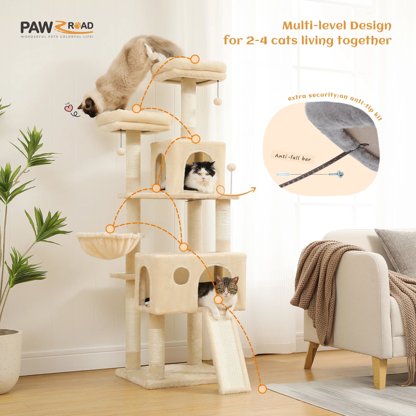 PEQULTICN Indoor Cat Tree Multi Level Tower With Scratching Posts