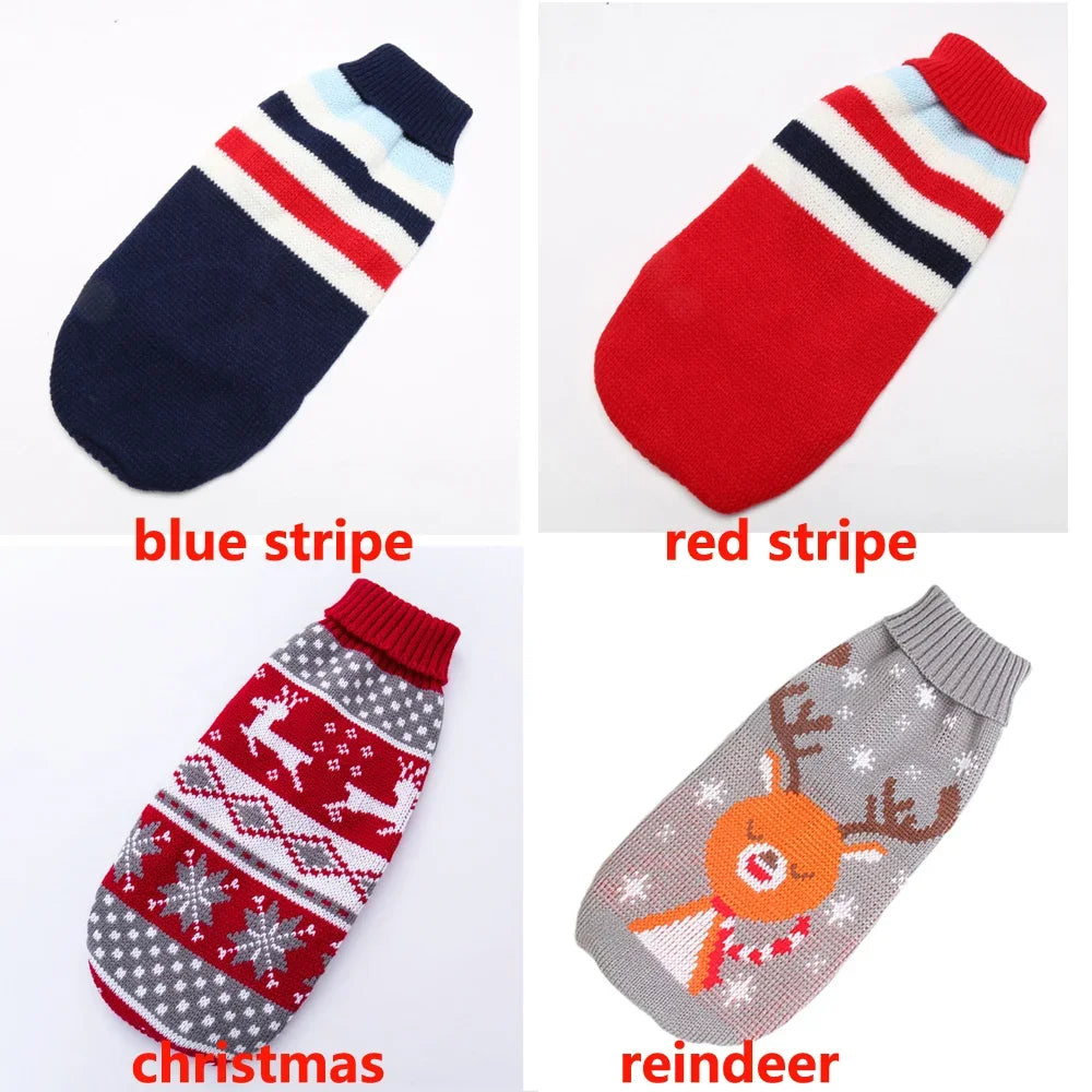 Big Dog Knit Sweater Stripe Winter Turtleneck For Dogs