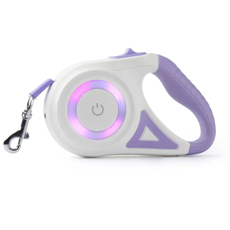 Retractable Dog Leash With LED Flashlight Nylon Lead For Pets