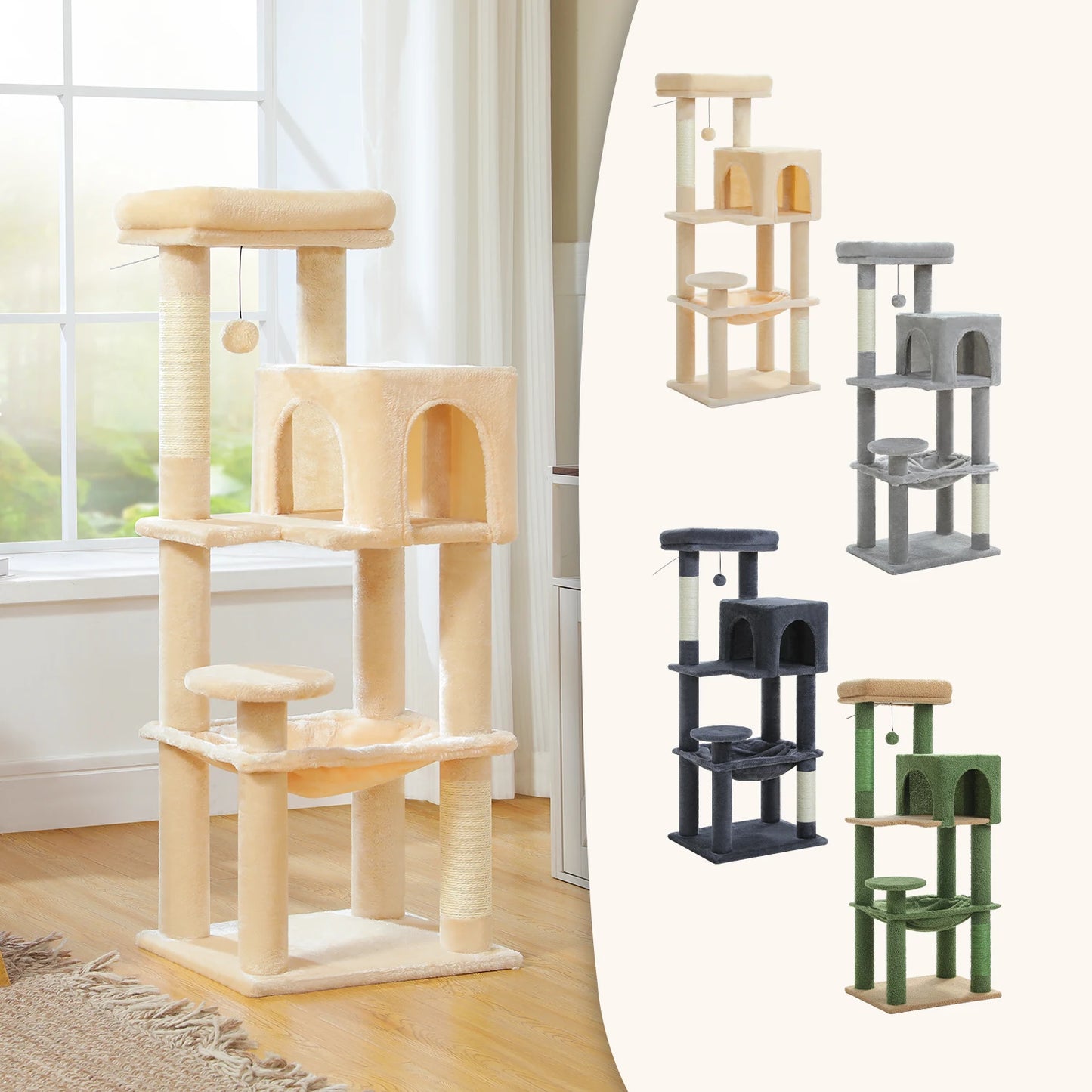 PEQULTICN Multi Level Cat Tree Tower With Scratching Posts Condo Hammock