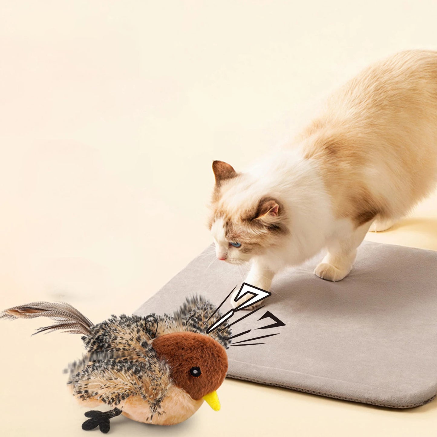 Remote Control Plush Chirping Bird Cat Toy For Kitten