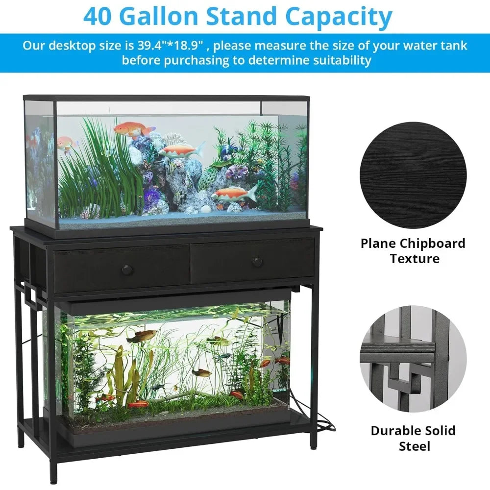 XMSJ Aquarium Stand With Power Outlet And Cabinet Storage For Reptiles