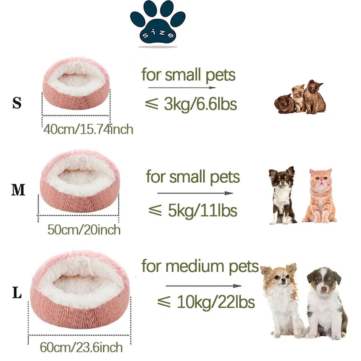 Soft Plush Pet Bed 2 In 1 Round Nest Cave For Small Dogs And Cats