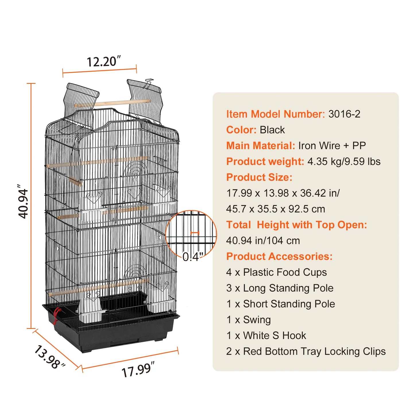 SucceBuy Open Top Parrot Cage For Various Birds With Swing