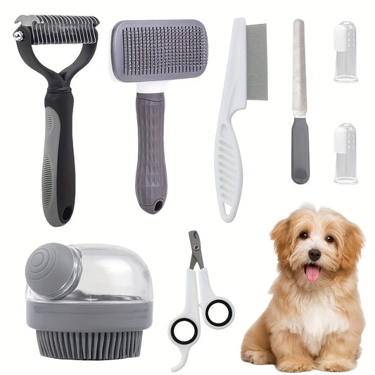 Dog Grooming Kit With Self Cleaning Tools And Flea Comb