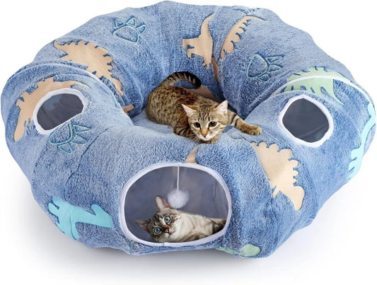 Foldable Cat Tunnel Interactive Play System With Four Entry Points