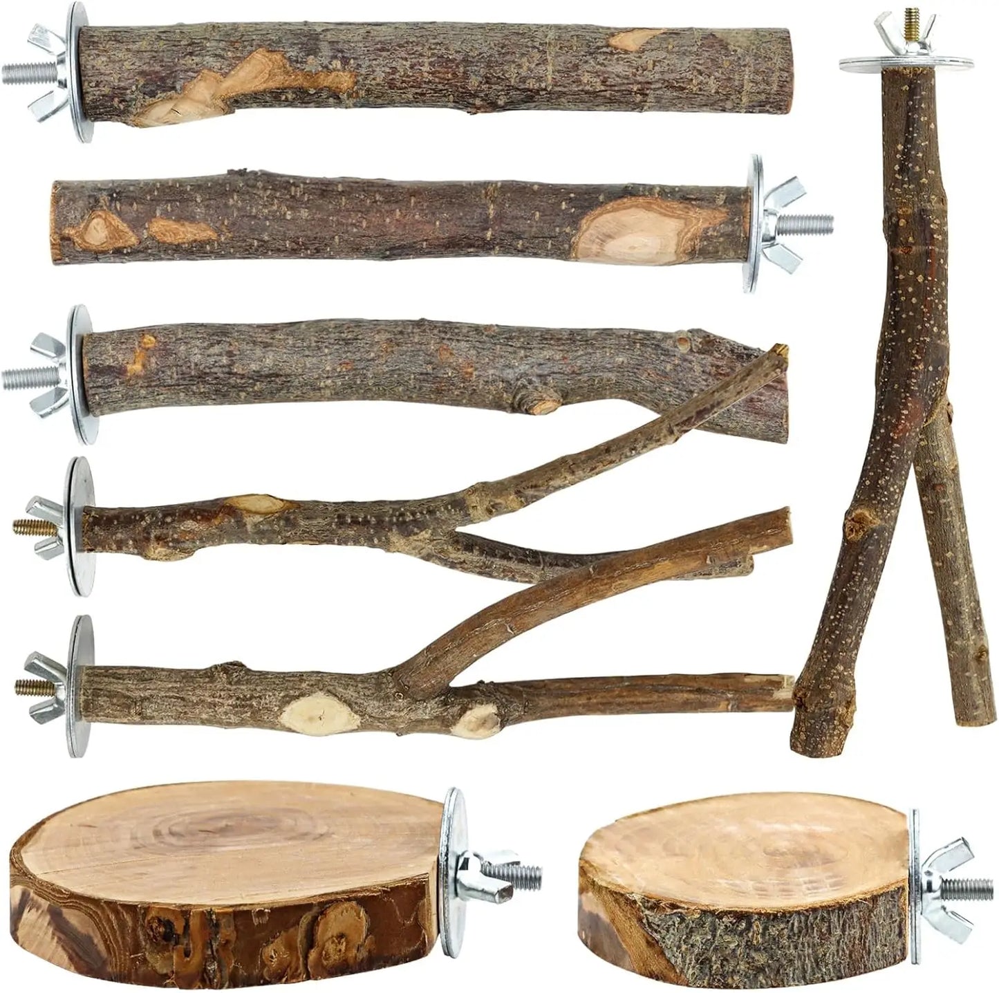 Natural Wood Bird Perches 8 Pack Multi Branch Cage Stand