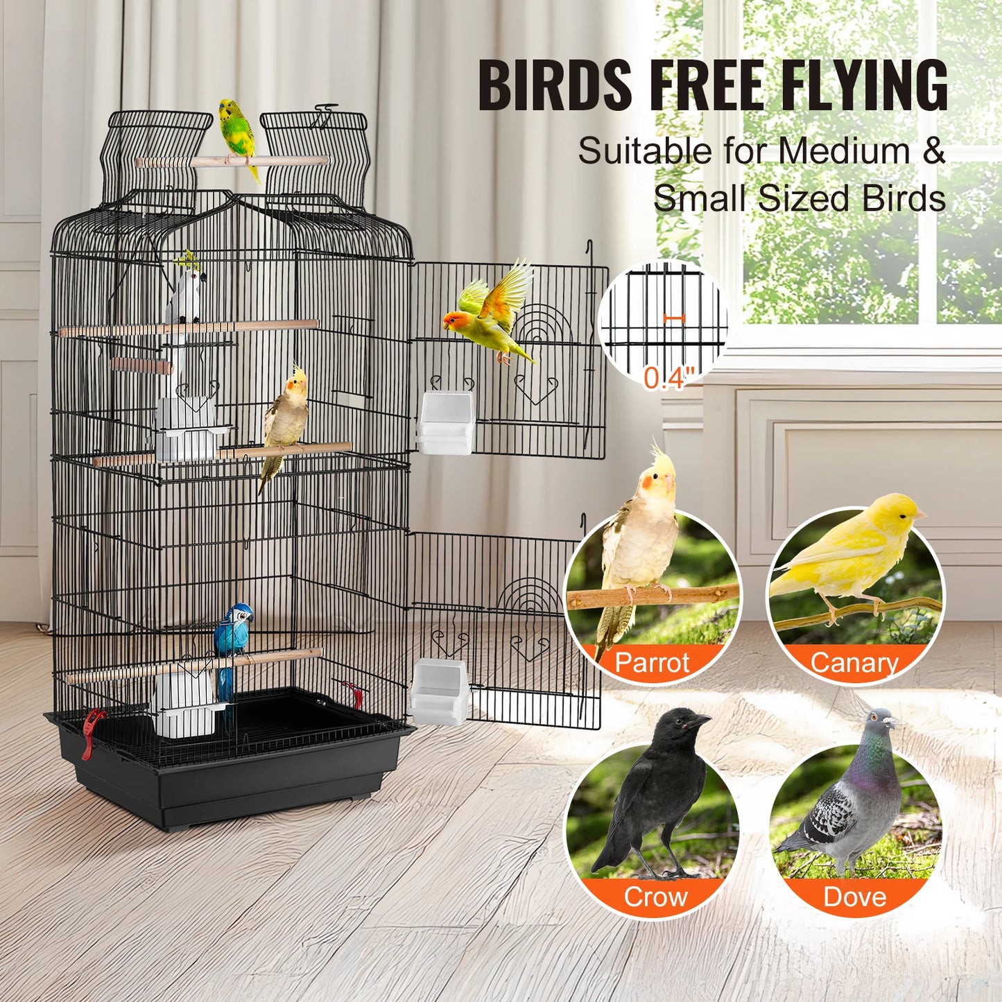 SucceBuy Open Top Parrot Cage For Various Birds With Swing