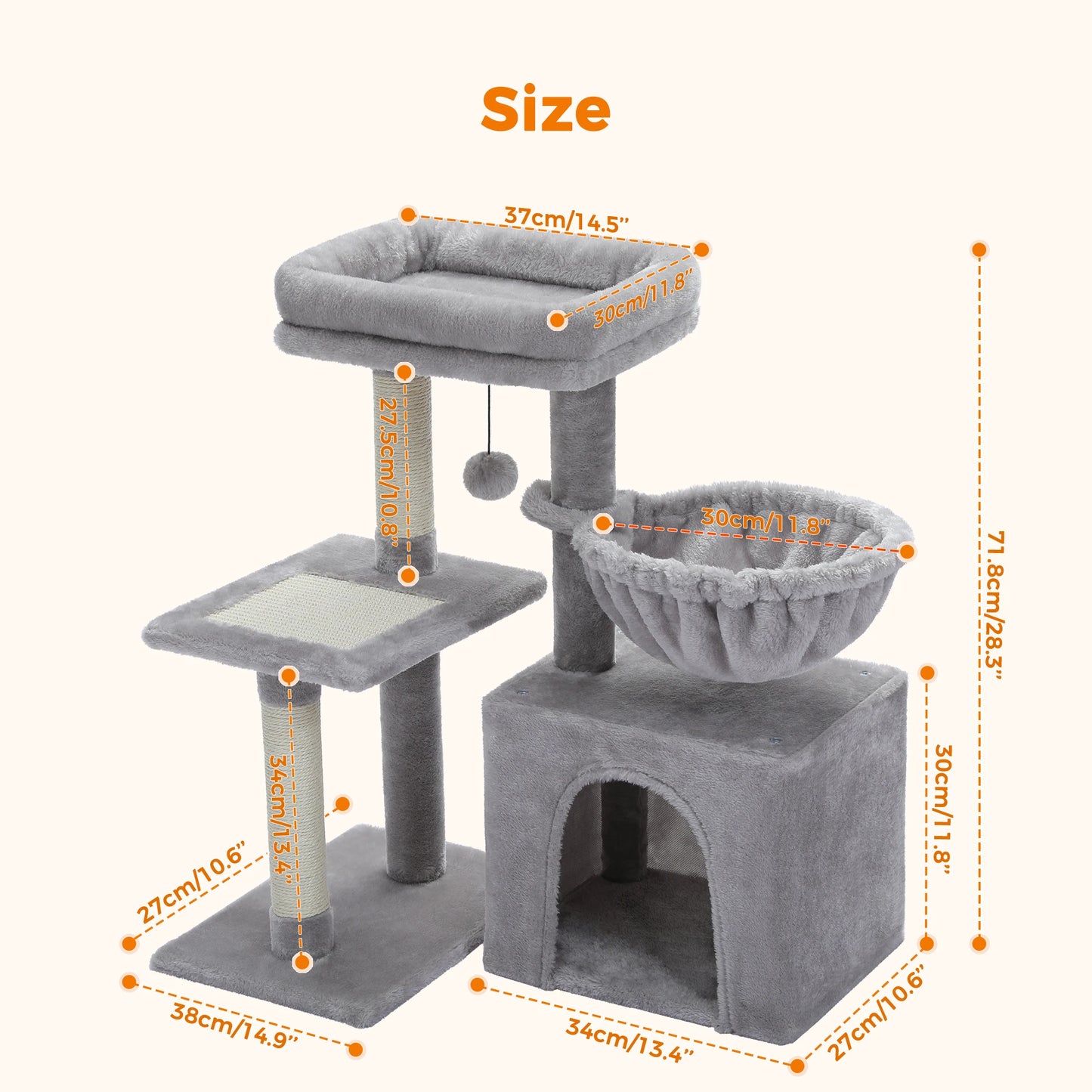 PAWZ Road Cat Tree Tower For Indoor Cats 3 Tier Activity