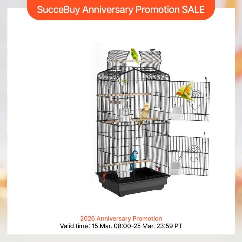 SucceBuy Open Top Parrot Cage For Various Birds With Swing