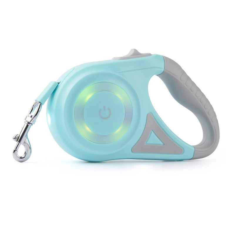 Retractable Dog Leash With LED Flashlight Nylon Lead For Pets