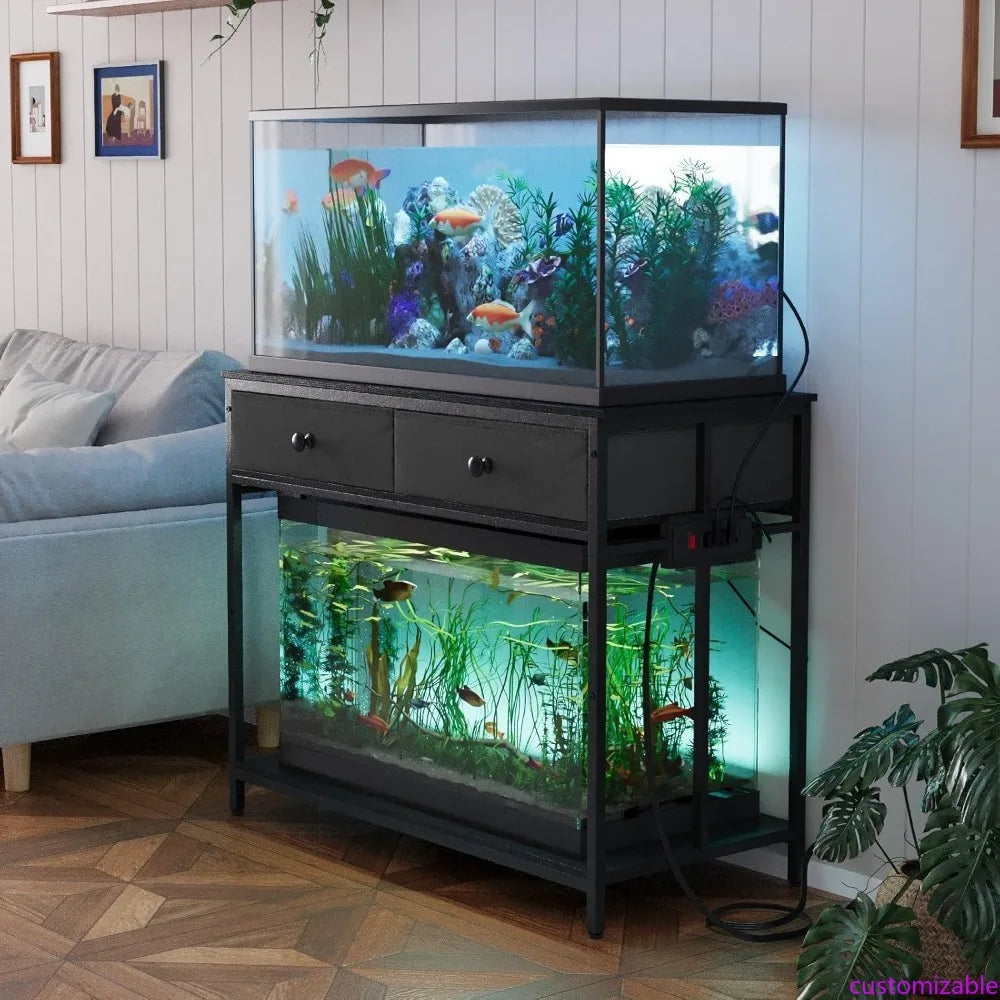 XMSJ Aquarium Stand With Power Outlet And Cabinet Storage For Reptiles