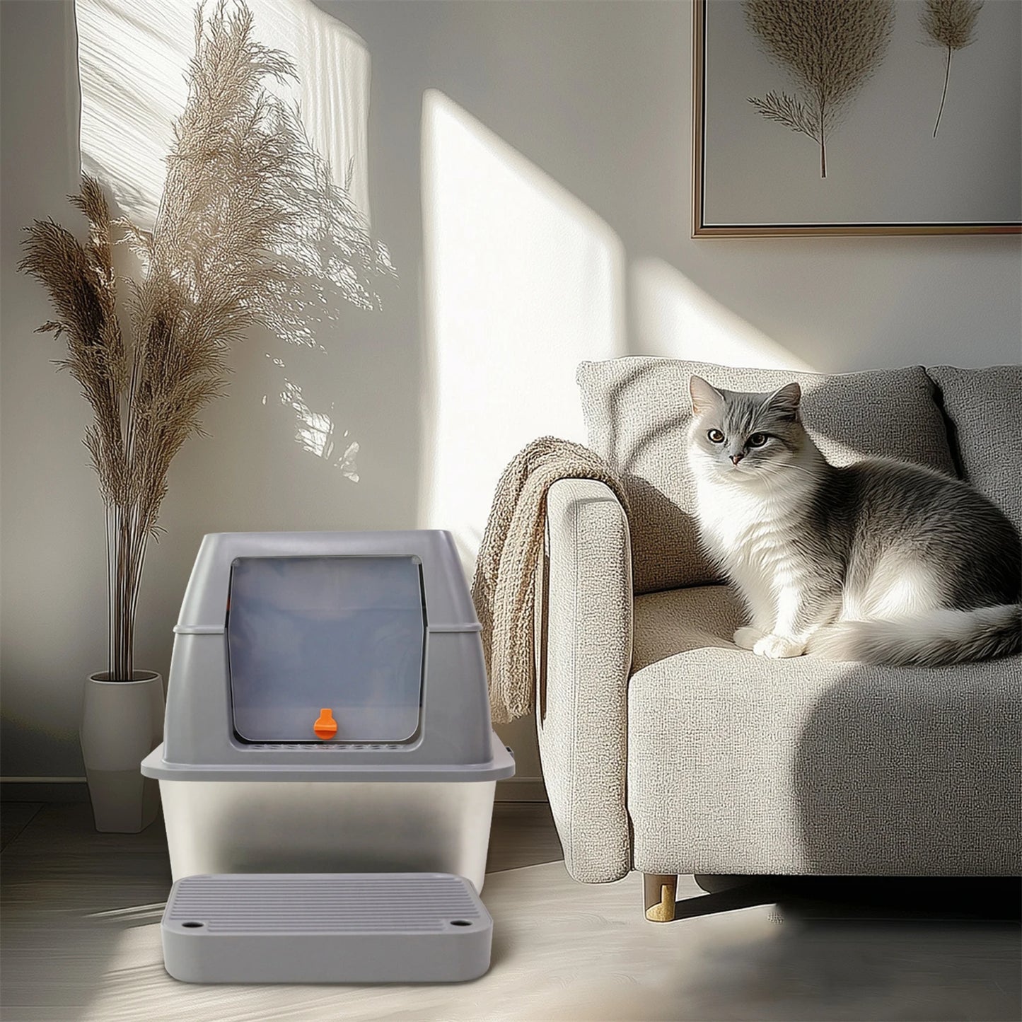 Stainless Steel Enclosed Cat Litter Box With Lid For Cats