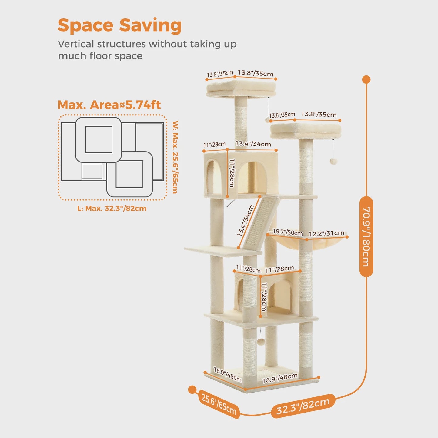 PEQULTICN Multi Level Cat Tree Tower With Scratching Posts Condo Hammock