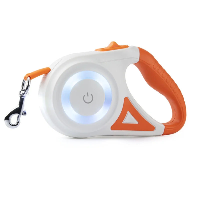 Retractable Dog Leash With LED Flashlight Nylon Lead For Pets