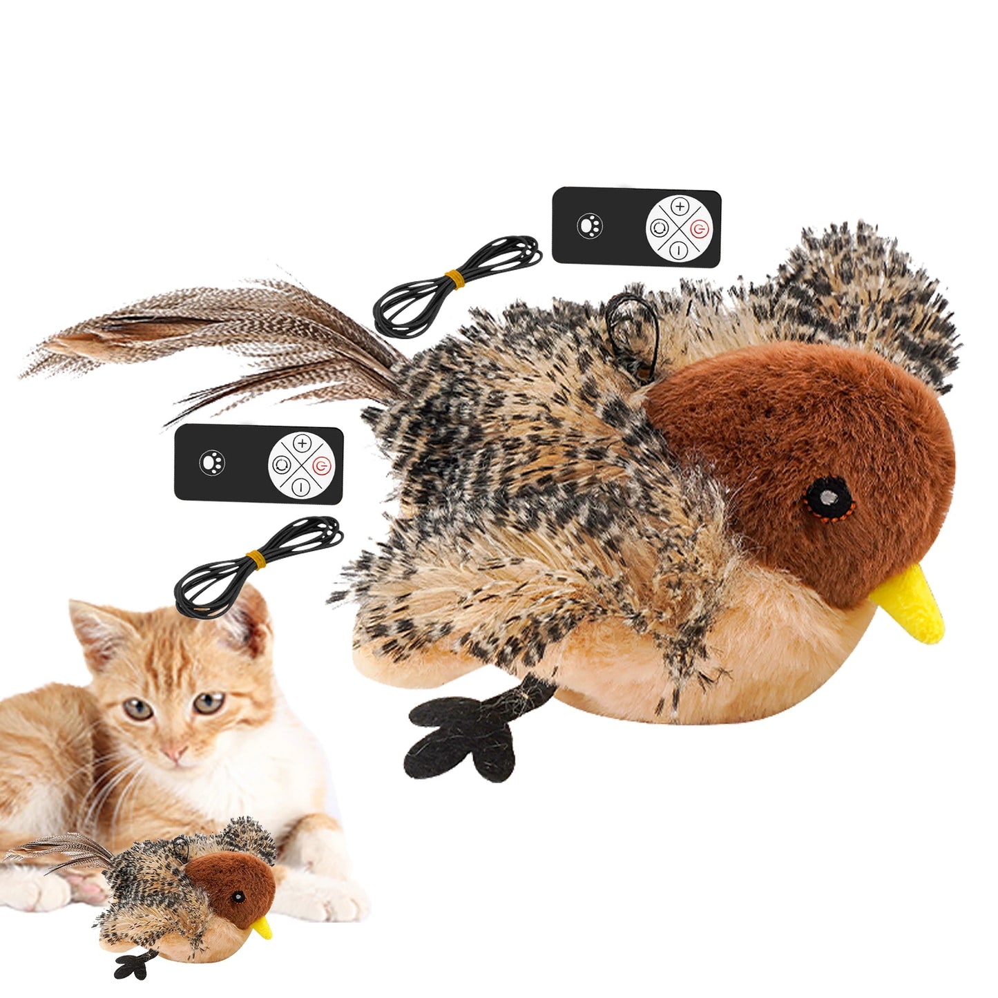 Remote Control Plush Chirping Bird Cat Toy For Kitten