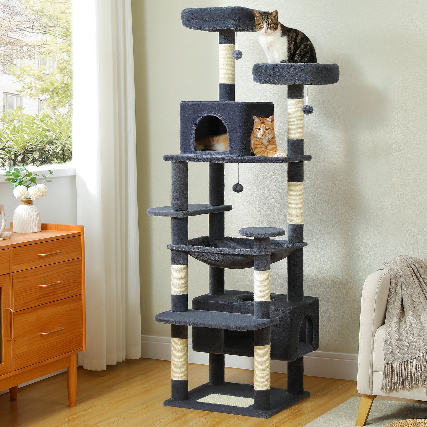 PEQULTICN Sturdy Multi Level Cat Tree With Sisal Posts Hammock